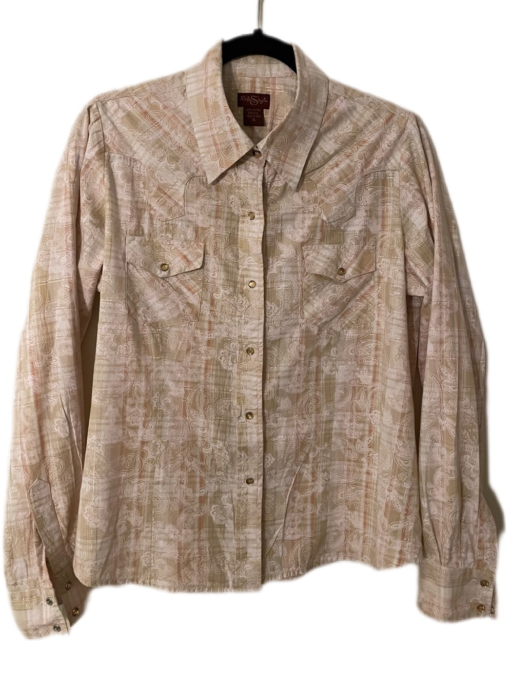 Lifestyle and Pink Plaid Western Shirt with Metallic Thread